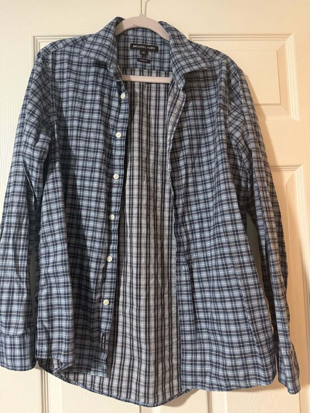 Michael Kors Plaid Button-Front Shirt Size M Blue Long Sleeve Classic Fit